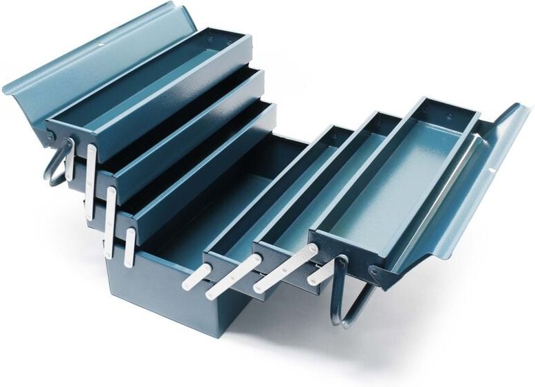 Wiltec Werkzeugkiste 530x200x250mm aus Stahl mit 7 Fächern, beständiger Werkzeugkasten mit Handgriff, Werkzeugbox