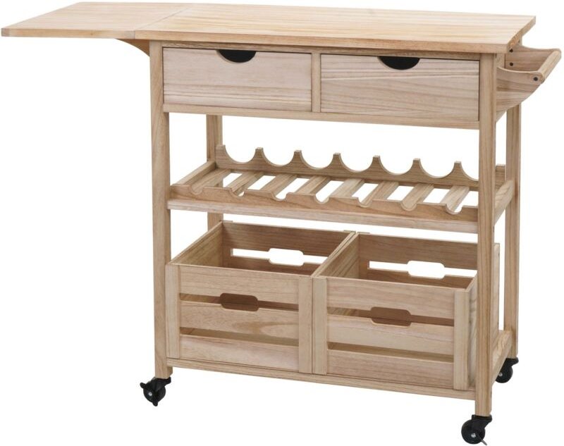 HHG - Servierwagen 016, Küchenwagen Rollwagen Küchenhelfer Beistellwagen Teewagen, Kiefernholz 89x119x41cm natur