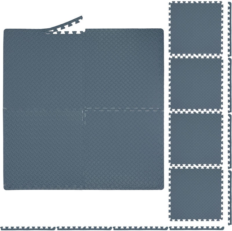 Relaxdays - Bodenschutzmatte, 60x60 cm, 8 Schutzmatten mit Rand, eva, 3m² Fläche, Unterlegmatte für Fitnessgeräte, grau