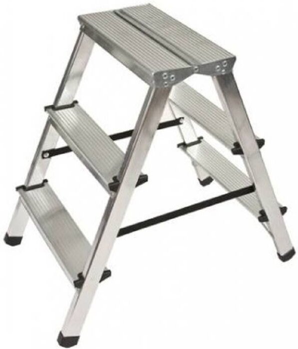 Aluleiter mit 3 rutschfesten Stufen, klappbar, Stehleiter, Mehrzweckleiter, bis 125 kg belastbar Silbergrau