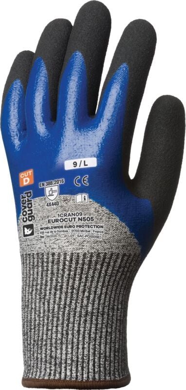 Set aus 5 - Doppelbeschichtete Schnittschutzhandschuhe EUROCUT N505 - Handfläche + 3/4 Rückseite, Größe 10