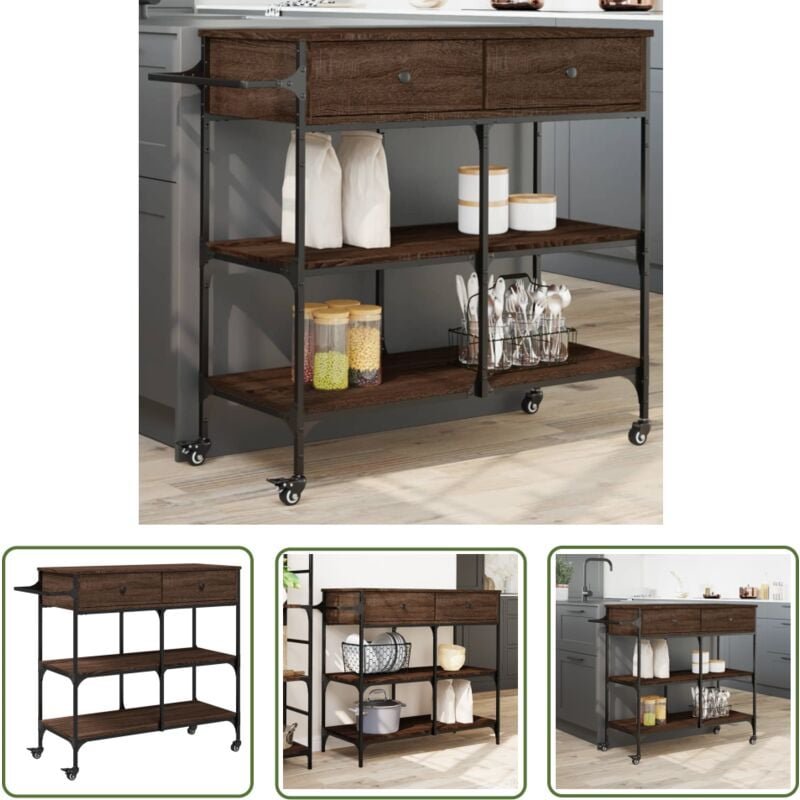 Küchenwagen Braun Eichen-Optik 105x42x95 cm Holzwerkstoff - Küchentisch - Küchenschrank - Kücheninsel - Rollwagen - Serv...