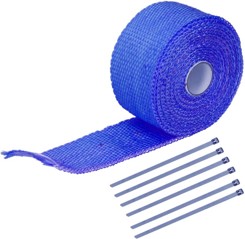 Ej.life - Motorrad-Wärmedämmband 5 m, Auspuff-Thermoband mit 6 Edelstahlklemmen, blau