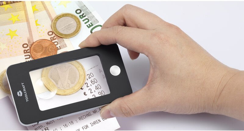 1400301 2/4X + 4 led Handlupe mit LED-Beleuchtung Vergrößerungsfaktor: 2 x, 4 x - Toolcraft