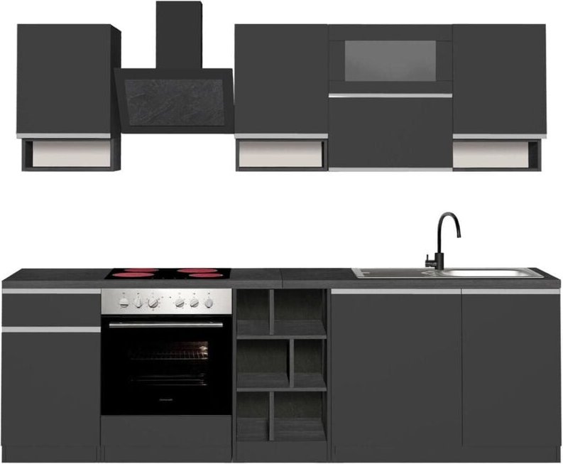 Dmora - Komplette Küche Ronnie, praktische und platzsparende Küche, Küchenwand mit 8 Türen und 1 Schublade, 100 % Made i...