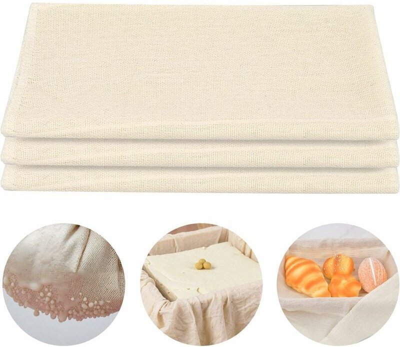 3 Stück Musselintücher, ungebleichtes Seihtuch, wiederverwendbares Käsetuch, weiches quadratisches Tuch für Lebensmittel...