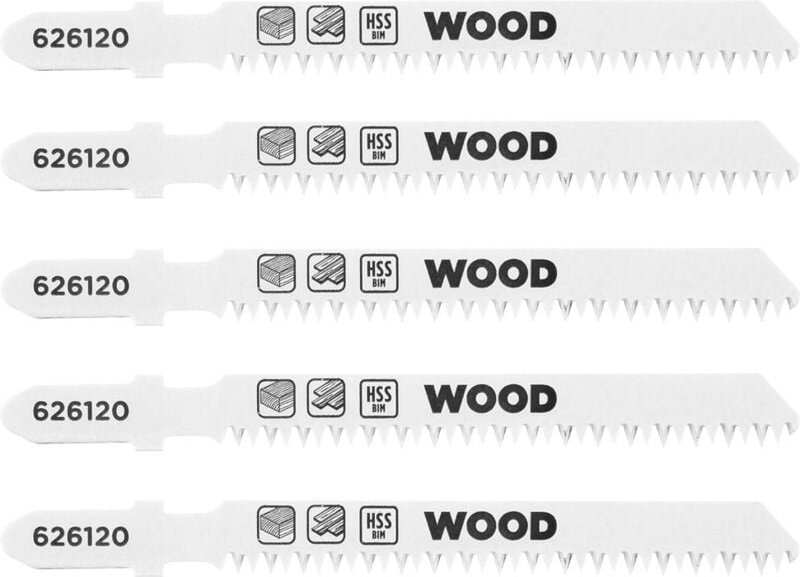KWB - 5x Stichsägeblätter Laminat (geeignet für Laminat, Hartholz, Bi-Metall, gehärtete Zähne, T-Aufnahme)