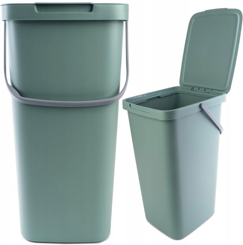 Mülleimer mit Deckel und Tragegriff, Abfalleimer aus Kunststoff, für Recycling, rechteckig, mi - Kadax
