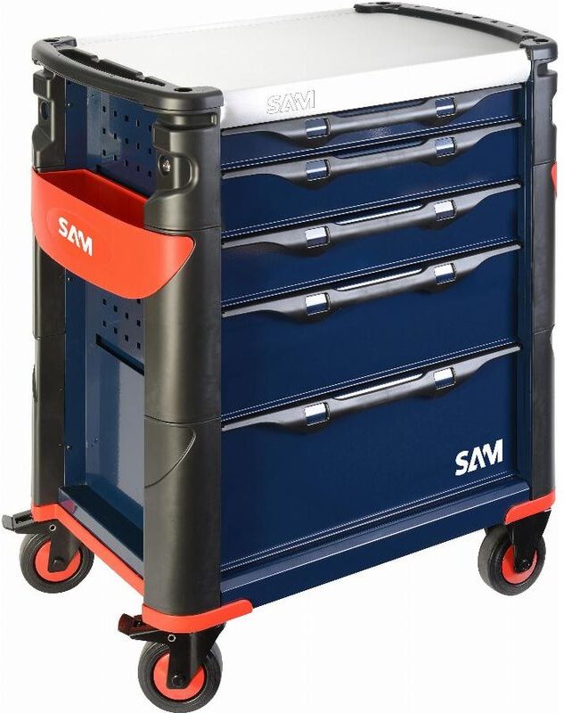Sam Outillage - Großraumwagen 5 Schubladen blau mit Edelstahlplatte - 415HB