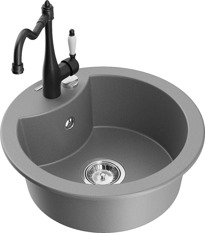 Mexen Diego 1-Becken-Granit-Spüle mit Mischbatterie Carla, Grau - 6512-71-670700-70