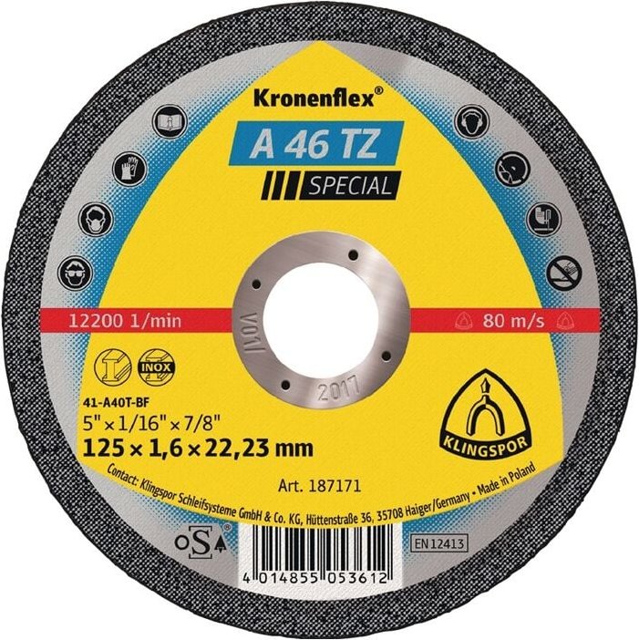 Thumbnail - Klingspor - 187170 Trennscheibe a 46 tz Special D115x1,6mm gerade inox Bohrung 22,