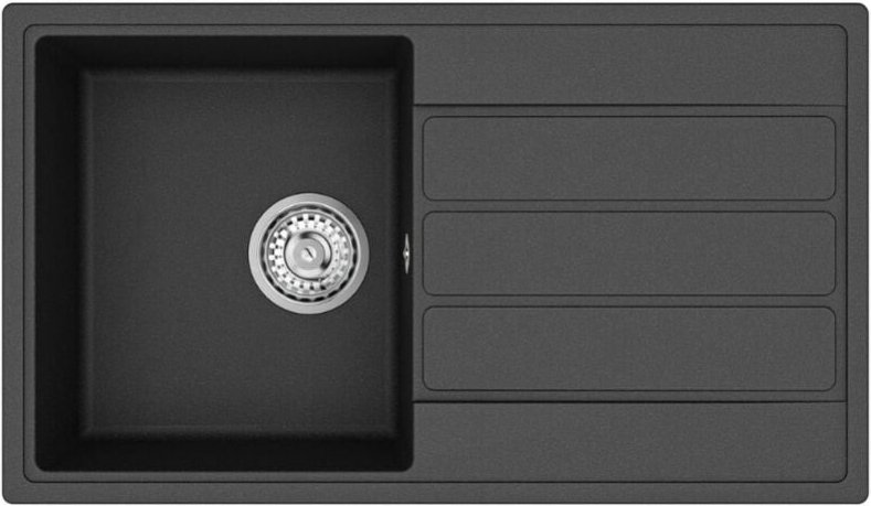 76x44 cm Granitspüle mit umsetzbarem Abtropfbecken, Einbau, schwarz (SATSINKGE3B) - Swiss Aqua Technologies
