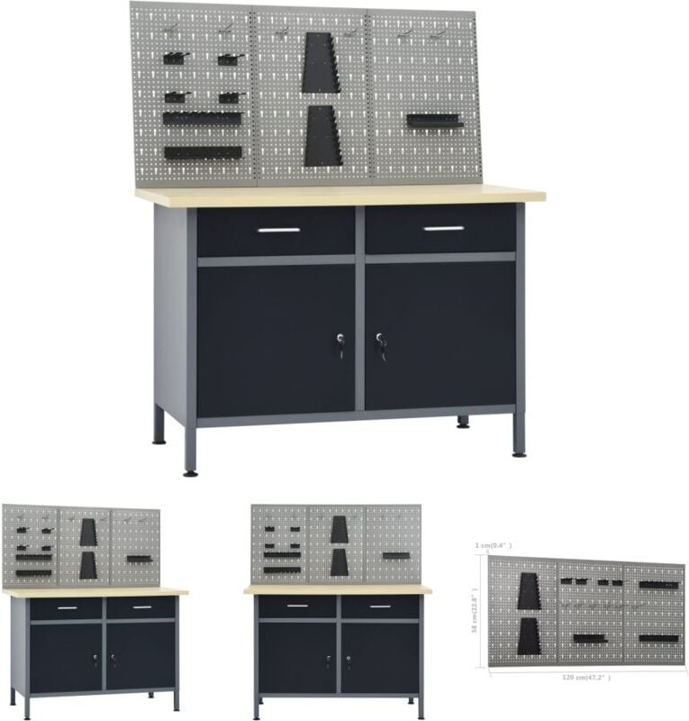 Kalisse - The Living Store Werkbank mit 3 Werkzeugwänden - Werkbänke - Grau