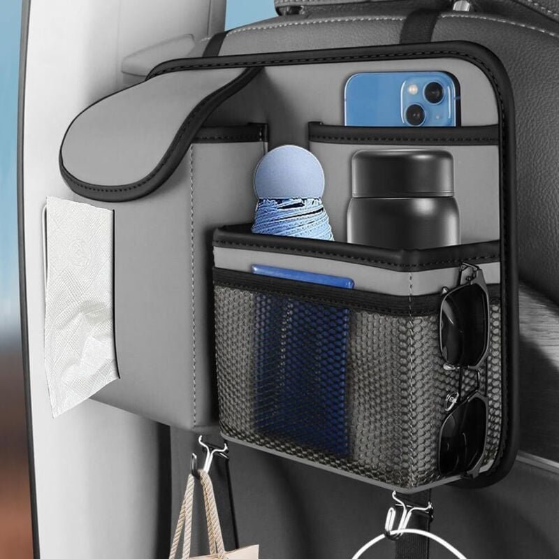 1 x Auto-Rücksitz-Organizer, große Kapazität, PU-Leder-Tasche, Aufbewahrungs-Organizer, Autositz-Rückenlehnenschutz, Hän...