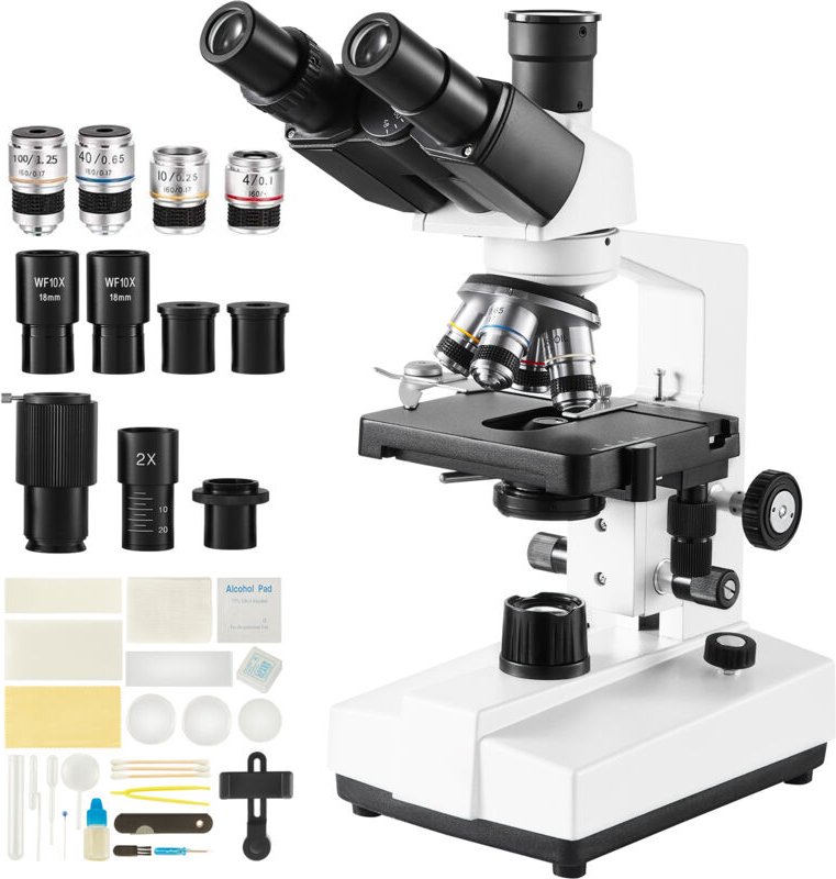 Mophorn - Trinokulares zusammengesetztes Mikroskop, 40- bis 5000-fache Vergrößerung, LED-Beleuchtung, externe Schnittste...