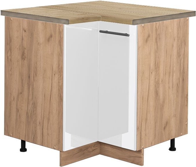 Vicco - Eckunterschrank Fame-Line, Weiß Hochglanz, 80.5 cm, ap Eiche