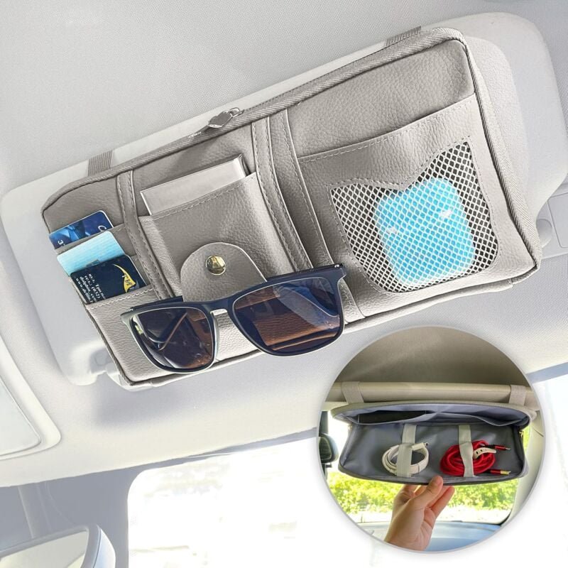 Thumbnail - Csparkv - Kunstleder-Organizer für Auto-Sonnenblenden – Aufbewahrungszubehör mit Innentasche – Dokumentenhalter und Bril...