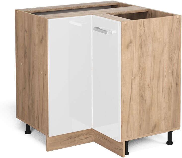Vicco - Eckunterschrank R-Line, Weiß Hochglanz, 75.6 cm ohne Arbeitsplatte