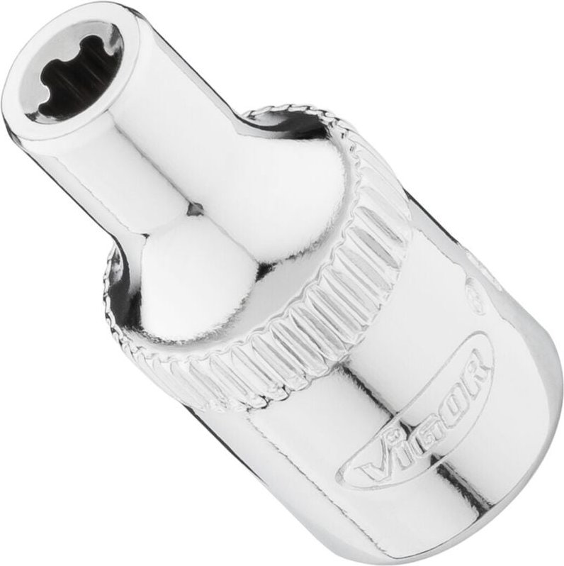 VIGOR Steckschlüsseleinsatz, 1/4 (6,3 mm) Vierkant hohl, Außenprofil mit 5 abgerundeten Flanken (TORX-ähnlich), SW E4+