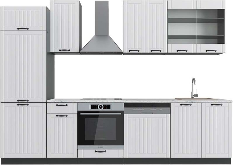 Vicco - Küchenzeile Fame-Line, Weiß Landhaus/Anthrazit, 300 cm , ap Marmor