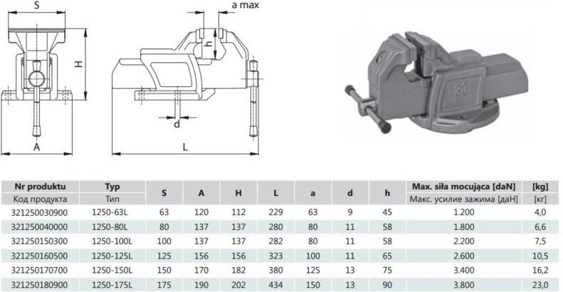 Bison-bial imadło stałe 150mm typ 1250-150