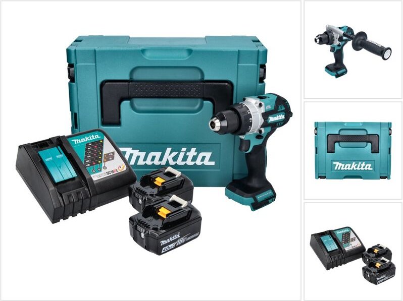 Dhp 486 rmj Akku Schlagbohrschrauber 18 v 130 Nm Brushless + 2x Akku 4,0 Ah + Ladegerät + Makpac - Makita