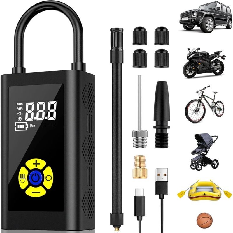 Tragbarer Luftkompressor, Autoreifen-Inflator-Version, Fahrradpumpe, Mini-Autokompressor, digitales LCD-Display, 150 PSI...
