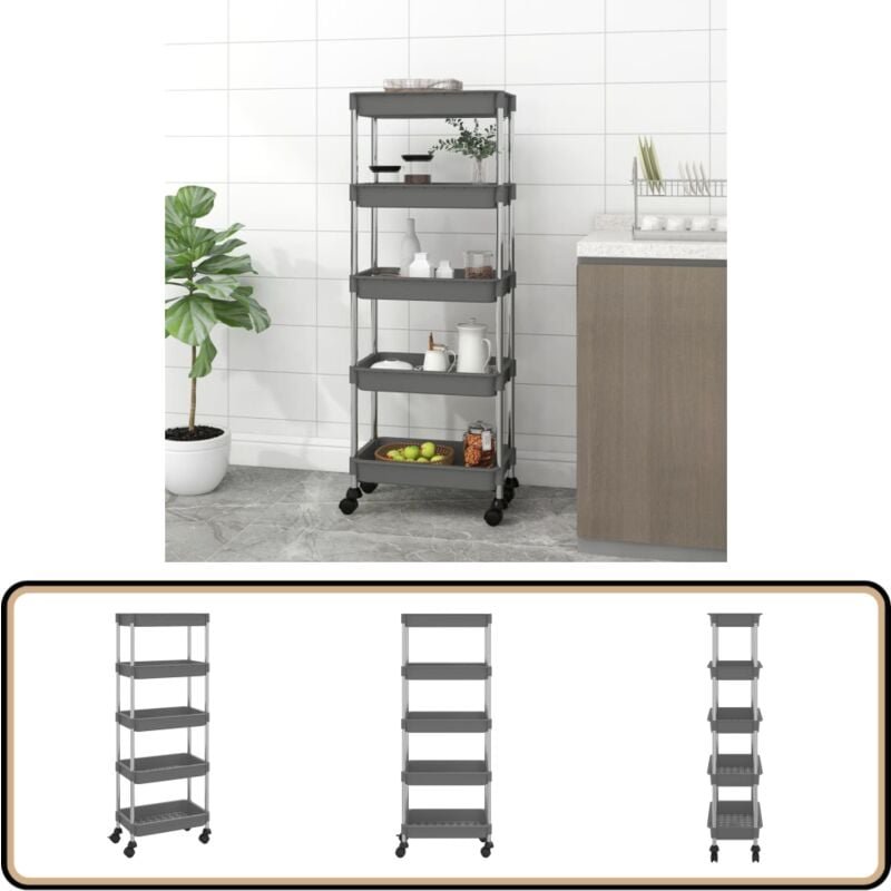Küchenwagen 5 Etagen Grau 42x29x128 cm Eisen und abs - Küchentrolley - Küchenwagen - Stauraummöbel - Rollcontainer - Org...