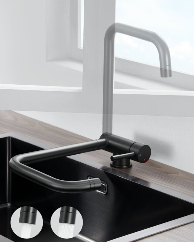 Anycee Max Küchenarmatur Klappbar Wasserhahn für Küche, Hochdruck Umklappbar 360 ° Drehbare Spültischarmatur mit 2 Strah...