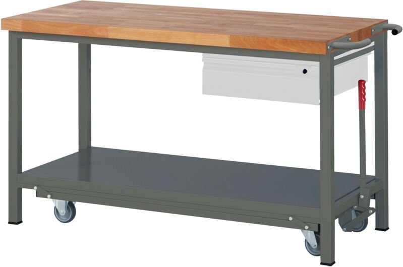 Werkbank Premium mit abs. Fahrgestell und 1 Schublade BxTxH 1500x700x880 mm - Stier