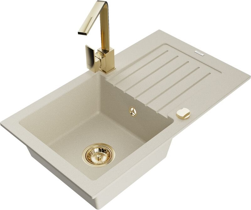 Pablo 1 Becken-Granitspüle mit Abtropffläche und Mischbatterie Rita, Beige - 6510-69-670300-50 - Mexen