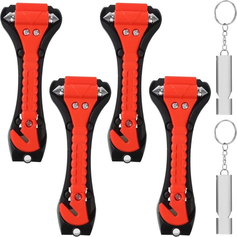 4-teiliger Auto-Fensterbrecherhammer und Sicherheitsgurtschneider, 2-in-1-Notfallset mit 2 Pfeifen, für Autos, Busse und...