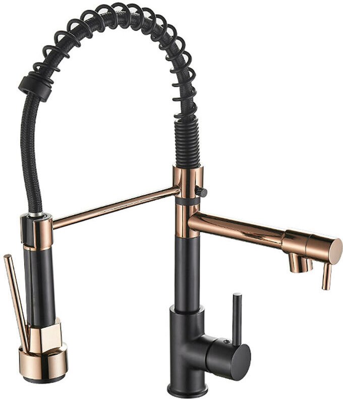 Ausziehbarer Küchenhahn, 2 Strahlarten, Einhebelmischer, 360° schwenkbar, Warm- und Kaltwasser verfügbar, Schwarz