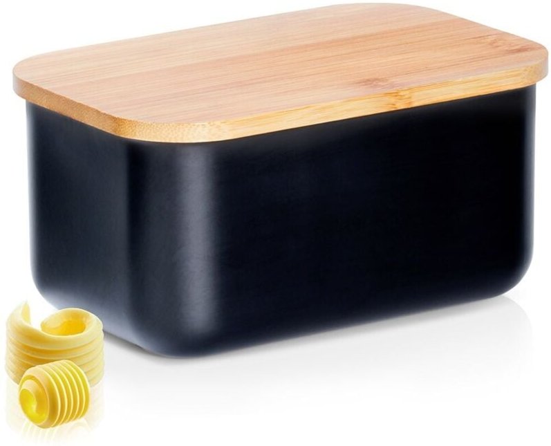 Black steel butter bowl with bamboo lid - storage serving