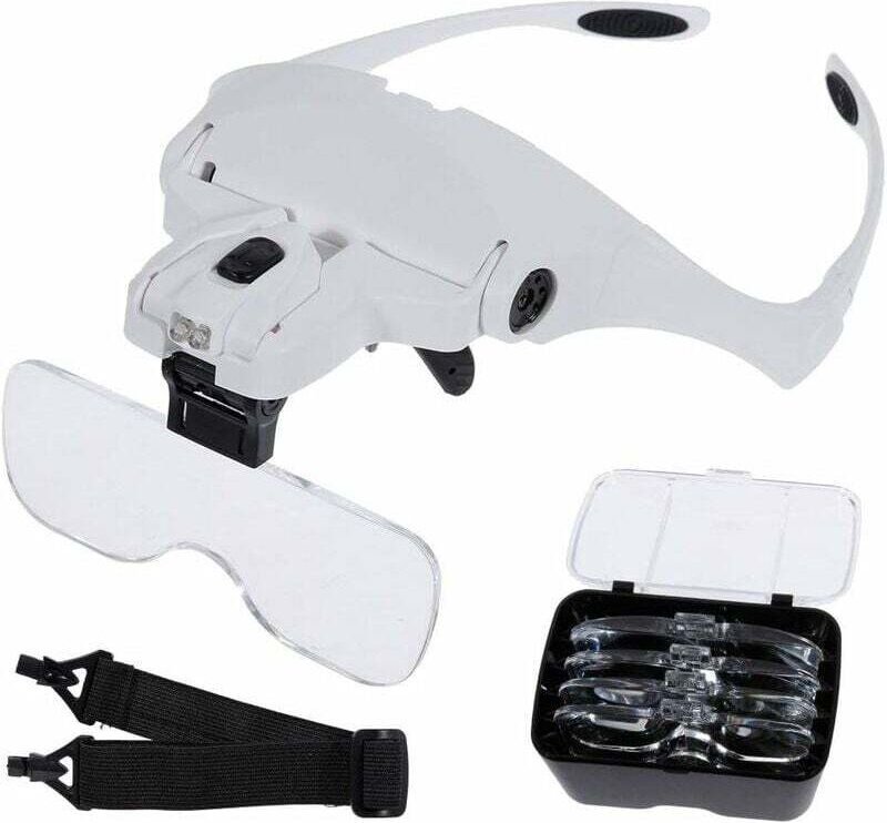 Lupe mit 2 LED-Leuchten, 5 Linsen, Lupe 1,0-fach, 1,5-fach, 2,0-fach, 2,5-fach, 3,5-fach für Präzisionsarbeiten, Juwelie...