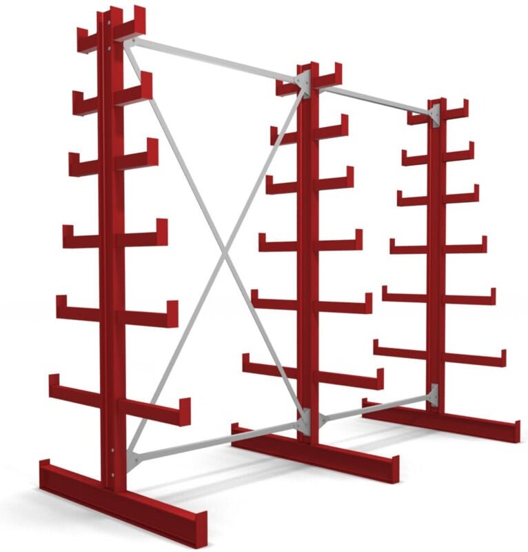 Kragarmregal doppelseitig 2 Felder mit 6 absteigenden Ebenen 2600x2000x500mm feuerrot - Stier
