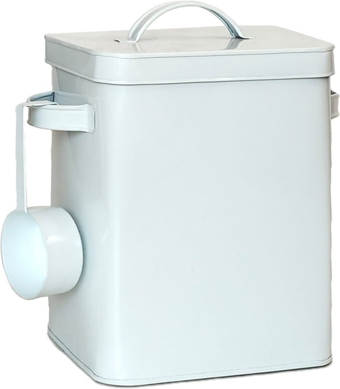 Relaxdays Metallbox, 6,5 L Aufbewahrungsbox mit Dosierhilfe, Tierfutter & Lebensmittel, luftdicht, Waschpulverdose, weiß