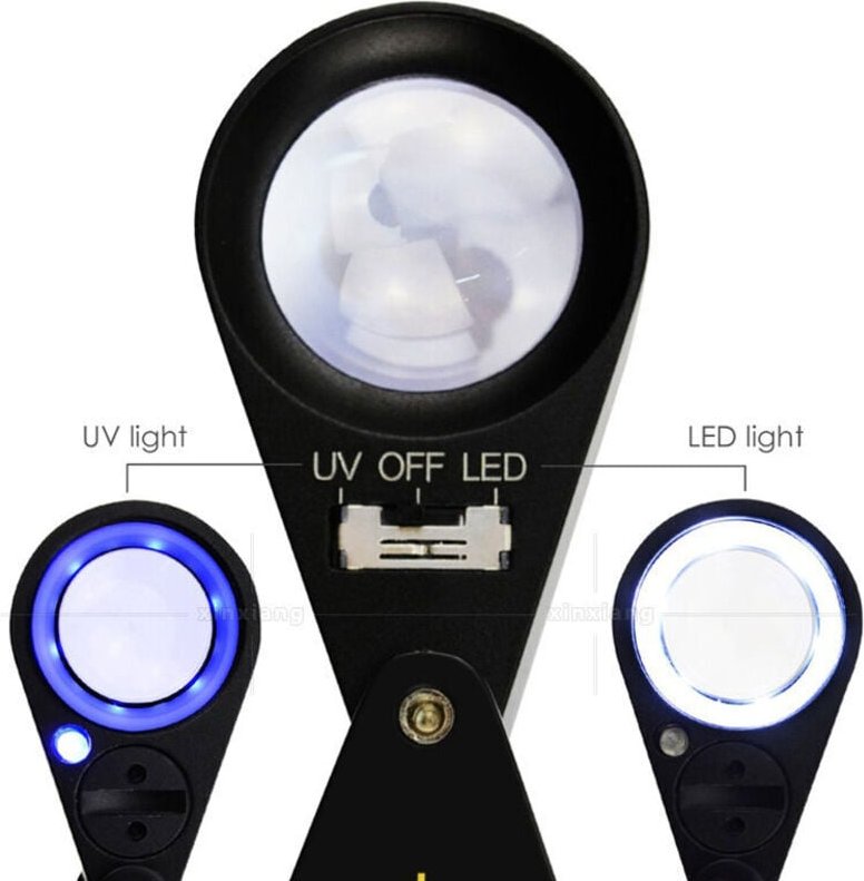 Thumbnail - 40-fache Schmucklupe, LED/UV-Lupe, 21 mm Triplet-Linse, optisches Glas, Taschen-Edelsteinlupe, Juwelier-Werkzeug, Briefm...