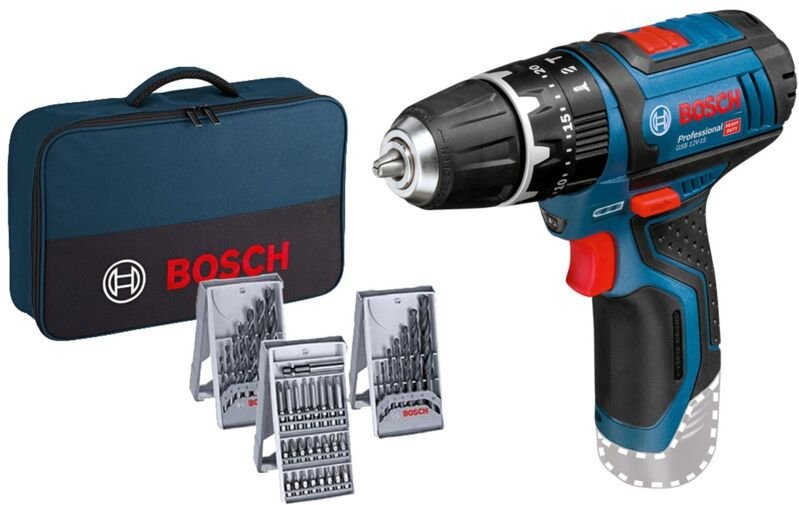 Bosch Akku-Schlagbohrschrauber GSB 12V-15 Solo inkl. Zubehör-Set 39tlg. im Softbag