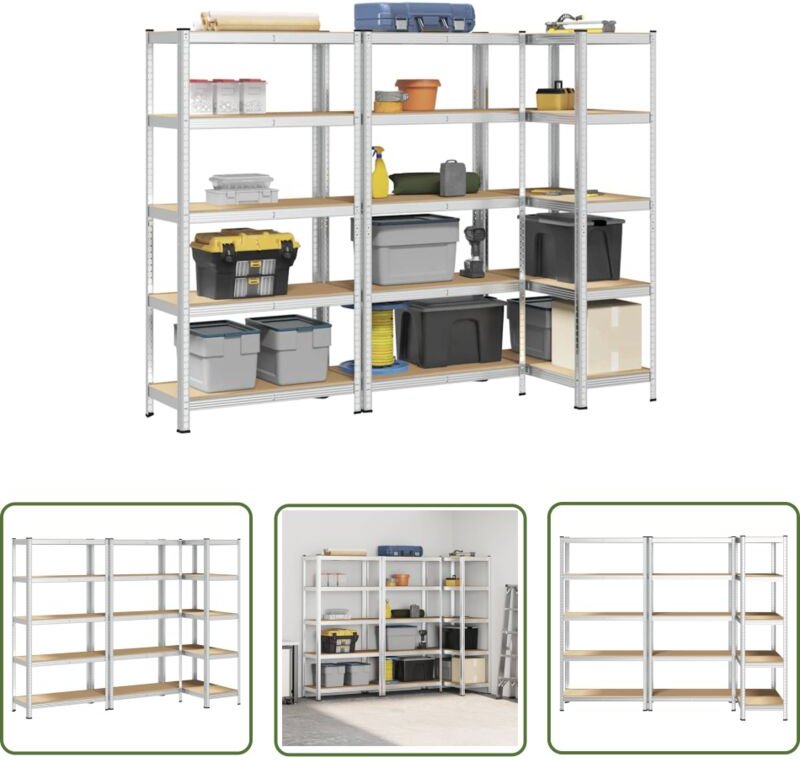VidaXL Schwerlastregale mit 5 Böden 3 Stk. Silbern Stahl Holzwerkstoff
