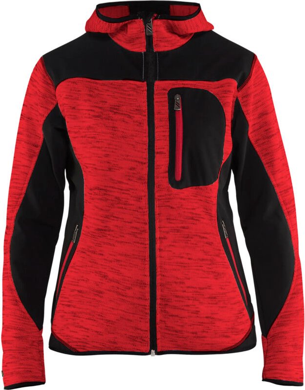 Arbeitsjacke mit Kapuze für Damen, gestrickt 4931 - Rot/Schwarz XL