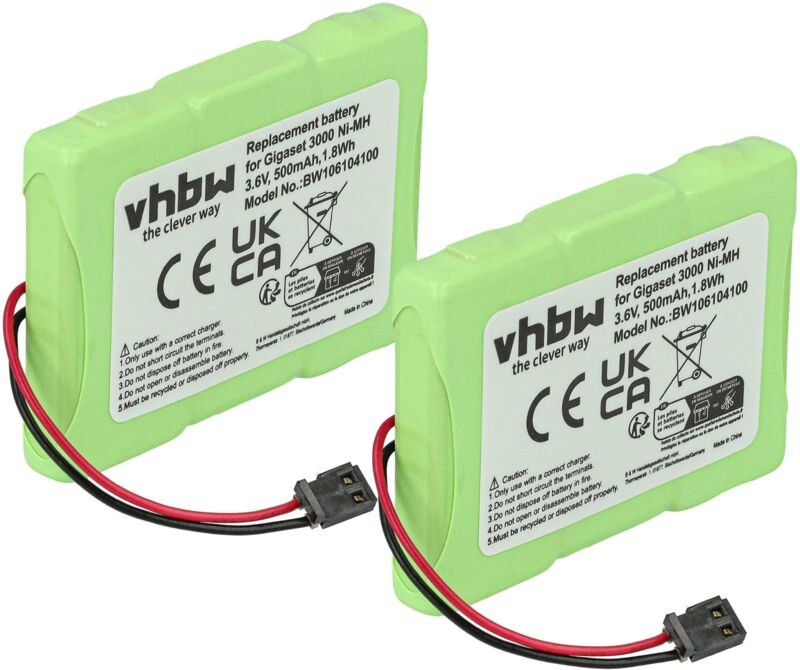 Vhbw - 2x Akku kompatibel mit Siemens Gigaset 3000 Micro, 3015 Micro, 3010 Micro schnurlos Festnetz Telefon (500 mAh, 3,...