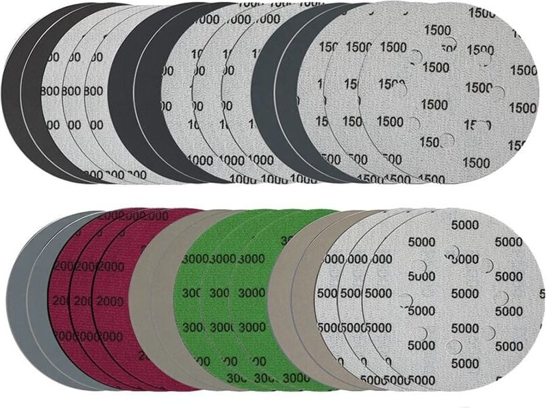 30-teiliges 5-Zoll-Schleifscheiben-Set, Klett-8-Loch-Kombination (800/1000/1500/2000/3000/5000) Schleifpapier