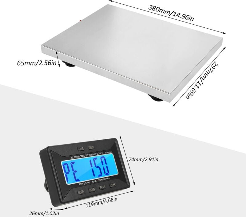 Eosnow - Schifffahrtsskala 450 kg/992lb Heavy Duty Postal Edelstahl mit drahtlosen Displays/Tare/3 Einheiten digitales P...