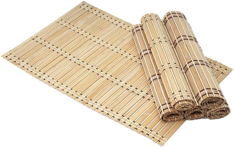 6-teiliges Tischset HHG 925, Platzdeckchen Tischmatte Platzset, Bambus abwaschbar 45x30cm hellbraun