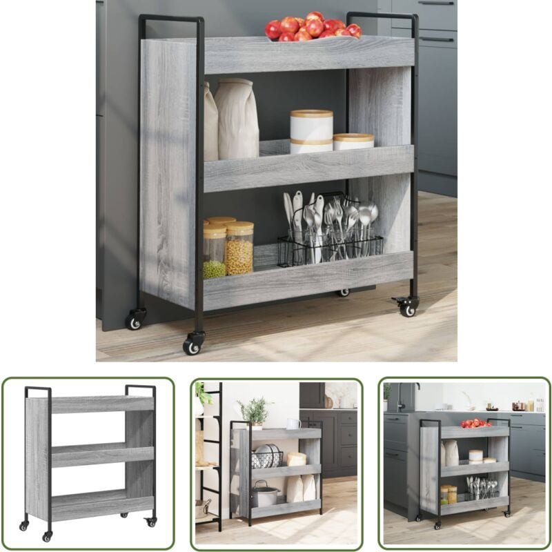 Küchenwagen Grau Sonoma 70x30x82 cm Holzwerkstoff - Küchentisch - Küchenschrank - Kücheninsel - Rollwagen - Mobiliar - T...