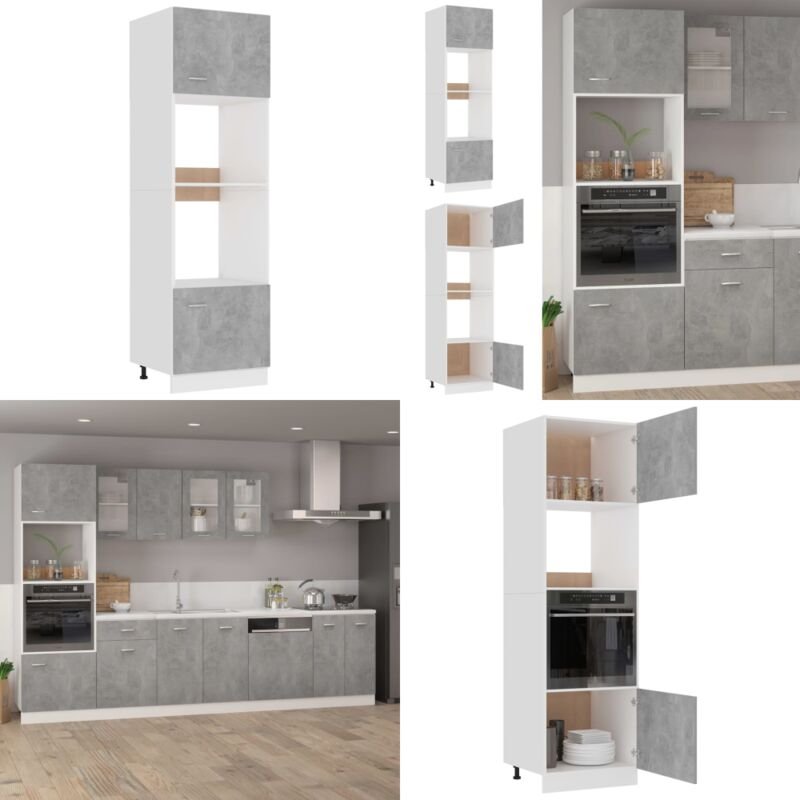 Mikrowellenumbauschrank Betongrau 60x57x207 cm Holzwerkstoff - Küchenmöbel - Schranksystem - Wohnwand - Regal - Aufbewah...