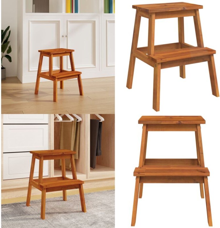 Tritthocker mit 2 Stufen 40x38x50 cm Massivholz Akazie - Tritthocker - 2 Stufen Hocker - Home & Living - Braun