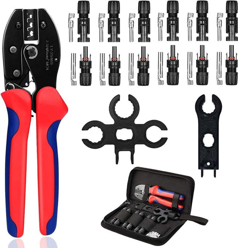 Kit de pince à sertir solaire pour panneau solaire 2,5/4,0/6,0 mm², câble pv, outils de sertissage + 6 connecteurs de câ...