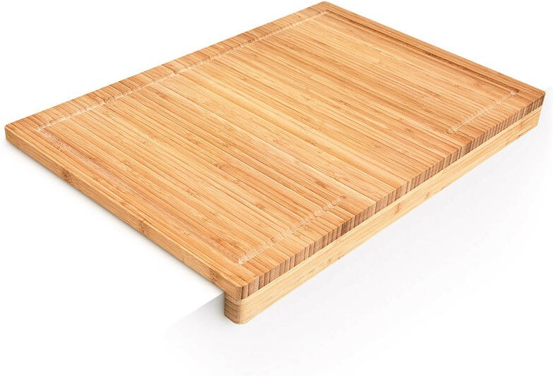 Relaxdays - Schneidebrett, Bambus, hbt: 5 x 56 x 38 cm, Saftrinne, Anschlagkante, messerschonendes Bambusbrett, natur
